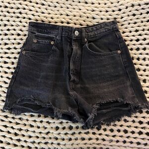 Zara Black Frayed Denim Shorts